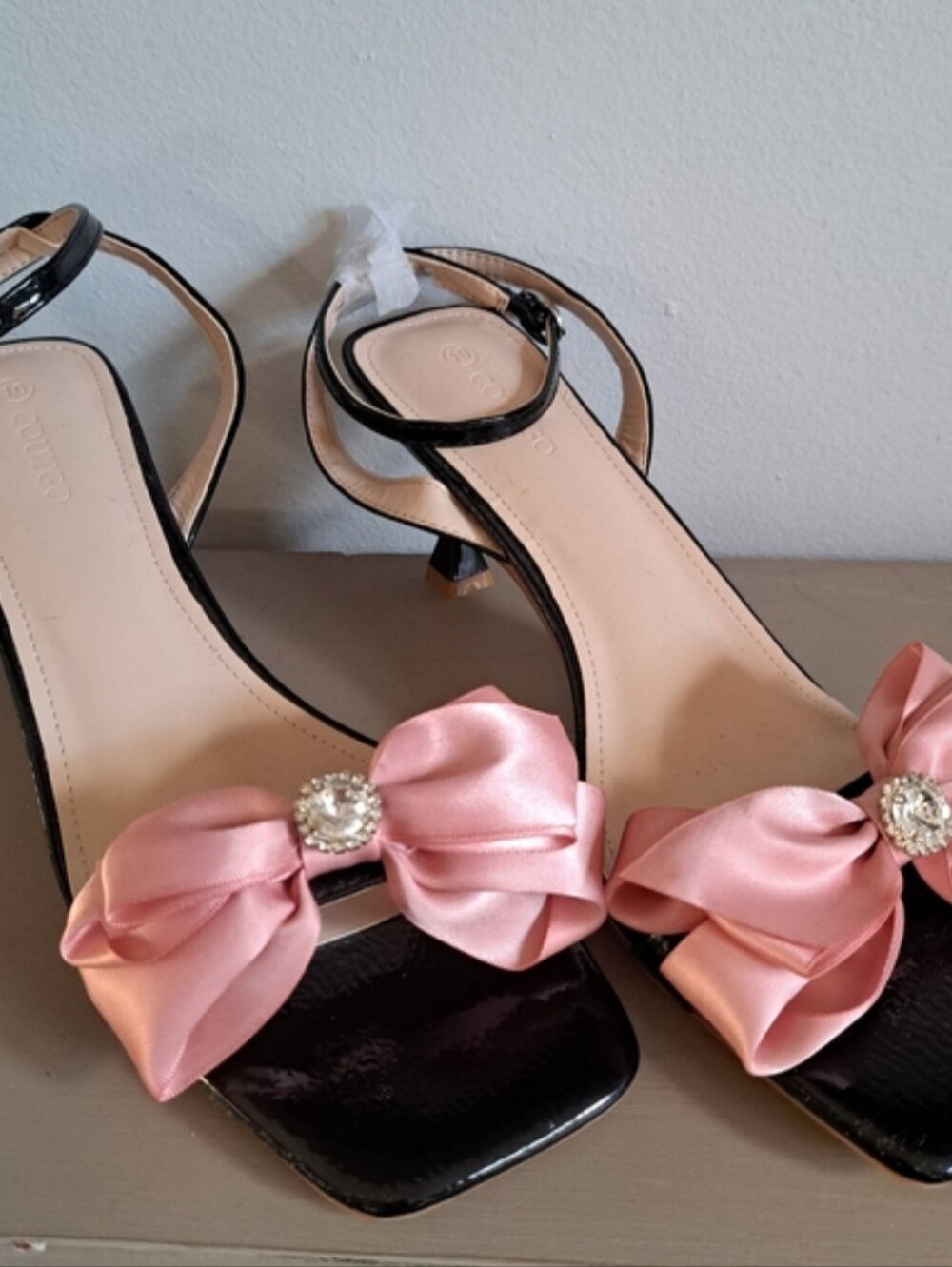 Chic Black Heels with Pink Satin Bow